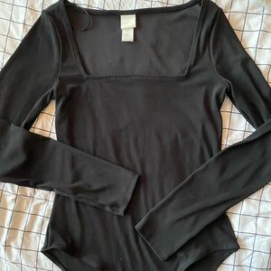 h&m square neck black bodysuit